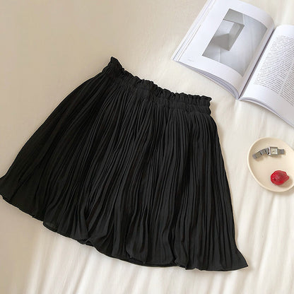 Fresh Solid Color Chiffon Skirt Spring Summer New Korean High Waist Slimming Pleated Anti Exposure Skirt