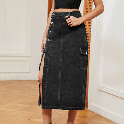 Sexy Semi Elastic Denim Cargo Pants Casual Skirt Women