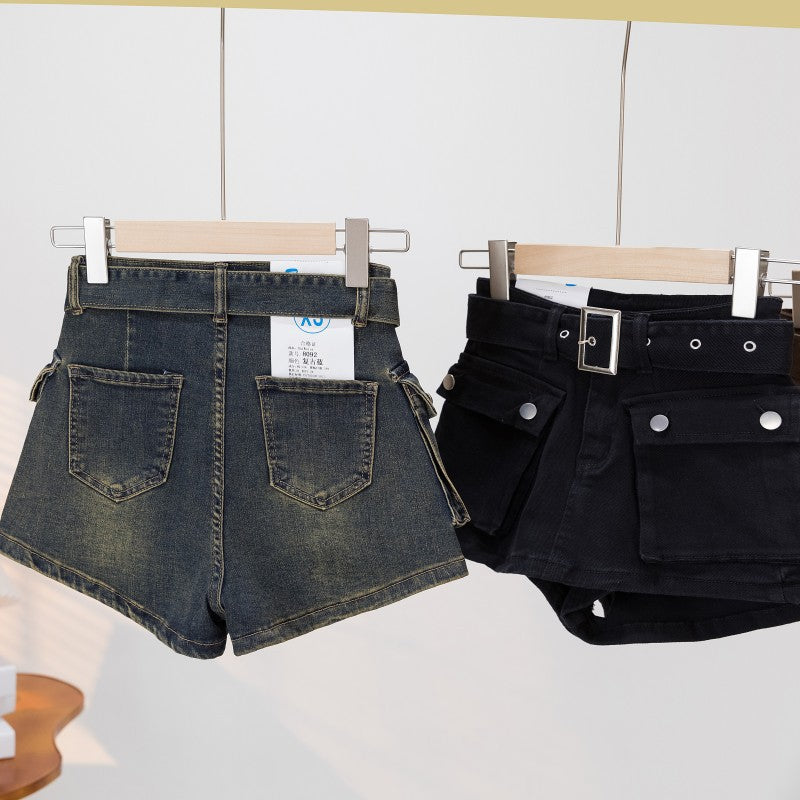 Retro Sexy Denim Shorts Tooling Culottes Women High Waist Slimming All Matching Denim Shorts Women Short