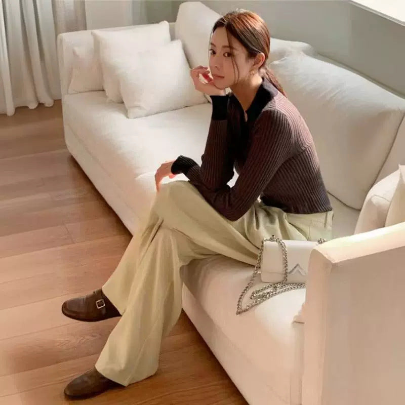 Popular Office Elegant High Waist Wide Leg Straight Casual Pants