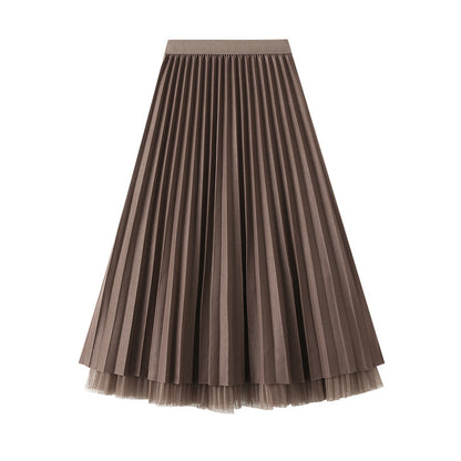 Double Sided Beaded Tulle Skirt Skirt Women Autumn Winter High Waist Pleated Skirt Dress Midi Dress