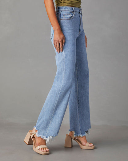 Loose Casual Jeans Women Simple Tassel Straight Leg Trousers Women