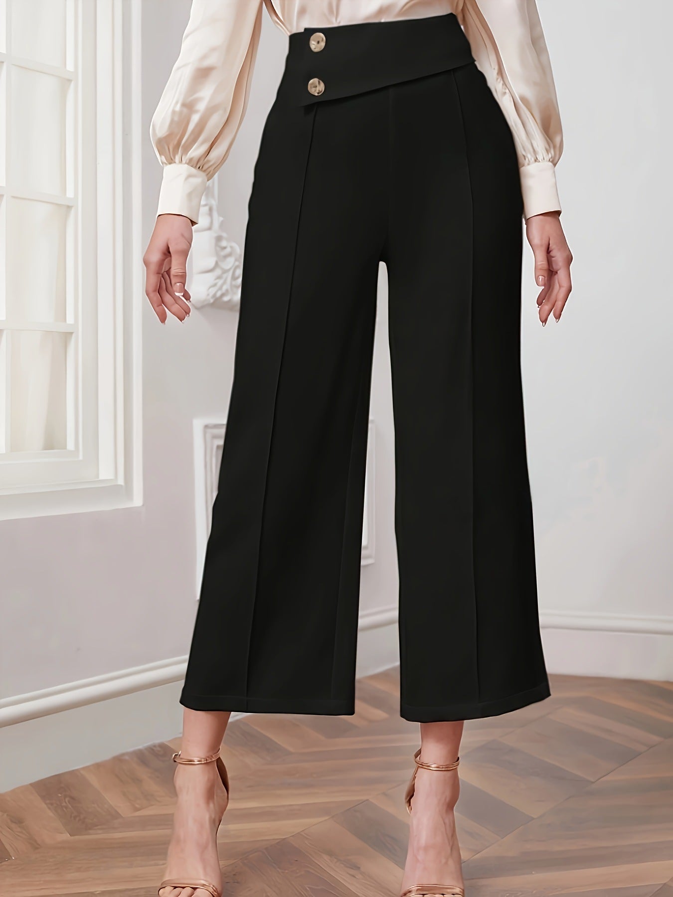 Pantalon large taille haute pour femme, pantalon décontracté ample et droit, taille haute, automne