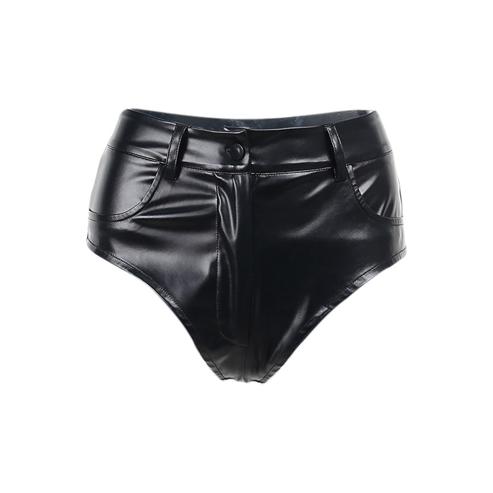 Short en cuir pour femme, automne hiver, taille haute, hanche, base en similicuir, élasticité, serré, sexy, pantalon ultra court en cuir