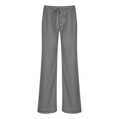 Casual Striped Trousers High Waist Lace up Baggy Straight Trousers Draping Mopping Pants Women Autumn Winter