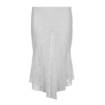 French Elegant Sexy Lace See through Stitching Skirt High Waist Slim Mid Length Irregular Asymmetric Artistic Dress