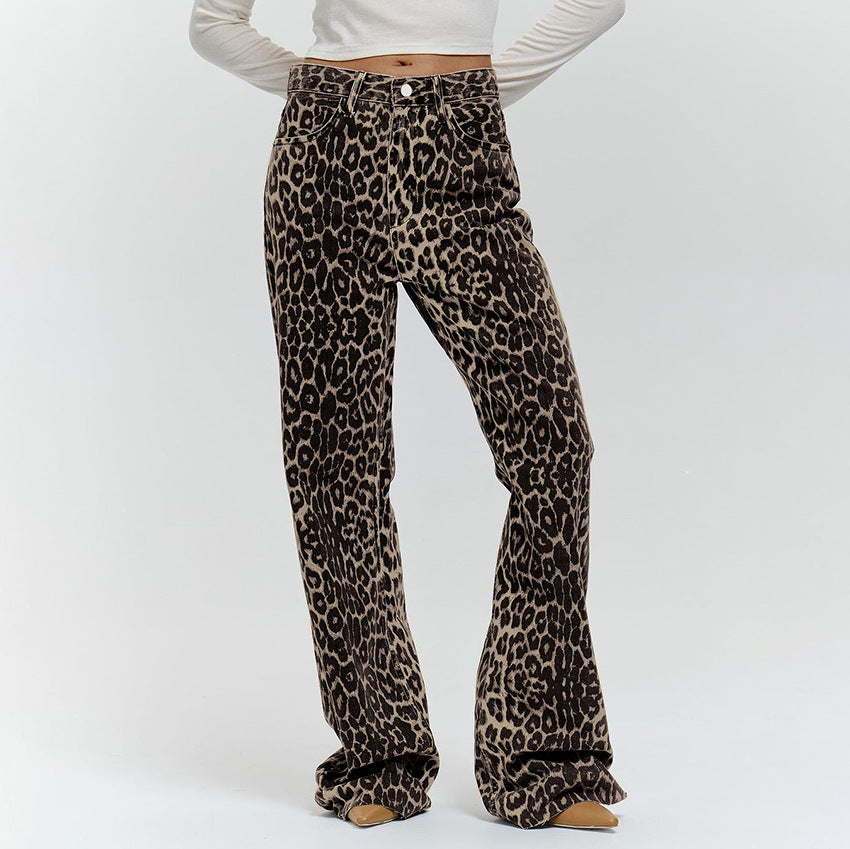 Sommer Retro Street Loose Low Waist Leopard Print Hose Baumwolle Weite Beinhose Freizeithose Damen