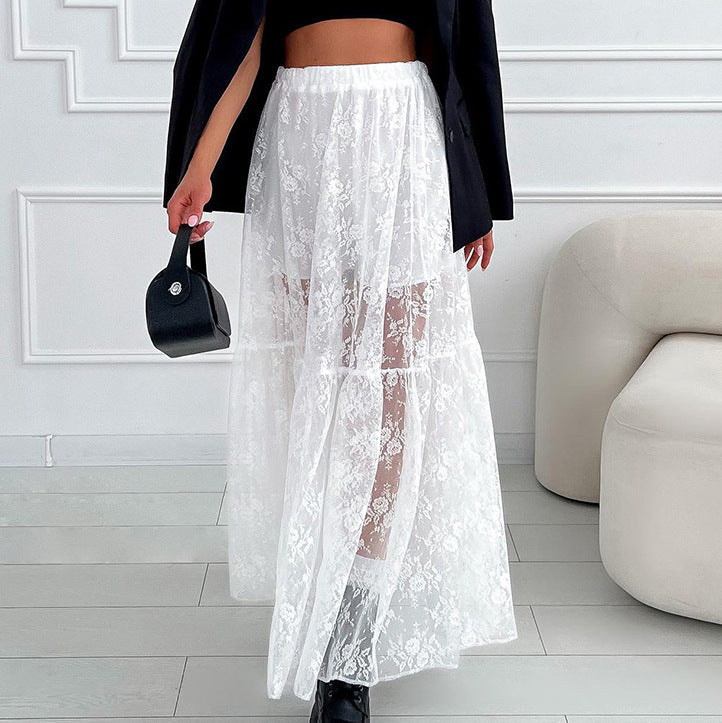 Sexy See Through Polyester Lace A Hem Office Spring Summer Dress Women