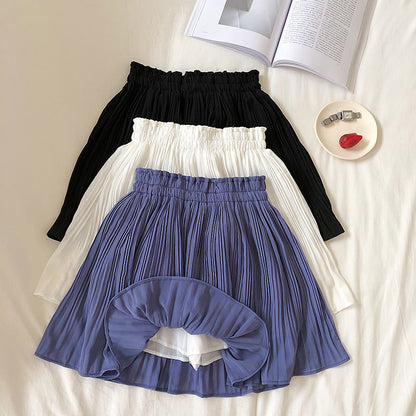 Fresh Solid Color Chiffon Skirt Spring Summer New Korean High Waist Slimming Pleated Anti Exposure Skirt