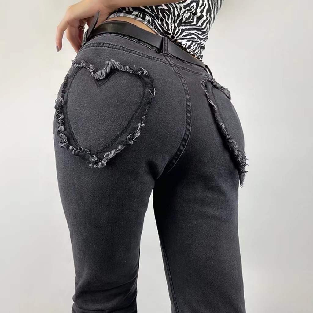 Pantalon en jean extensible taille haute rétro sexy slim fit avec poches à cloche et rehaussement des hanches