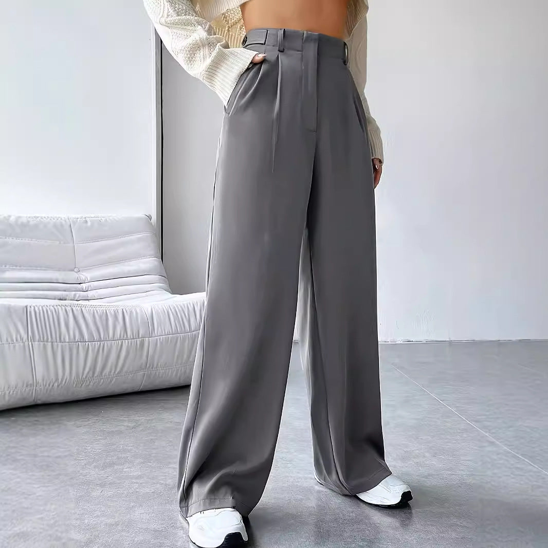 Pants High Waist Wide Leg Pants Women Draping Effect Straight Casual Slimming Simple Mopping Work Pant