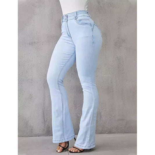 Vêtements pour femmes, jeans slim évasés taille haute avec rehaussement des hanches