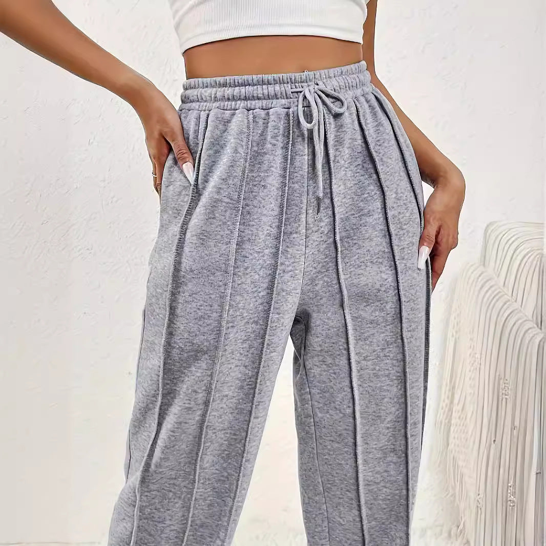 Pantalon de survêtement gris pour femme, taille haute, décontracté, jambe large, pantalon de survêtement ample, tendance