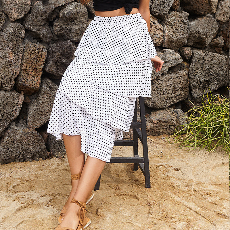 Sommer Damen Kleidung Mittellanges Polka Dot Kleid Damen