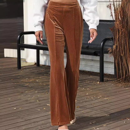 Solid Color High Waist Flared Pants Women Autumn Winter Corduroy Wide Leg Casual Pants Women