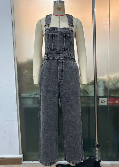 Pantalon à bretelles en denim sans manches rétro pour femme Combinaison ample et droite pour femme