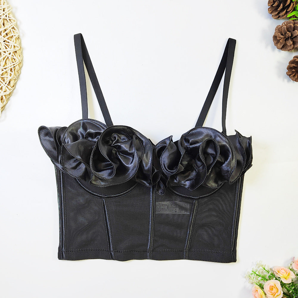 Elegant Elegant Elastic Mesh Camisole Women Summer Wooden Ear Tube Top Thin Boning Corset Top With Chest Pad