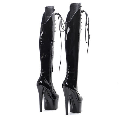 Leecabe 17CM/7 pouces Chaussures de pole dance en PU verni à talons hauts et plateformes