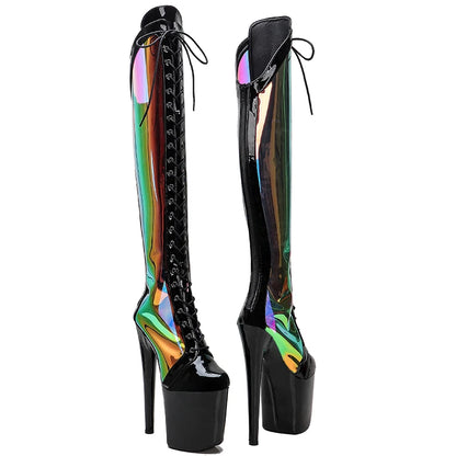 Leecabe 20CM/8 pouces TPU avec chaussures de pole dance brevetées à talons hauts et plateformes pour pole dance