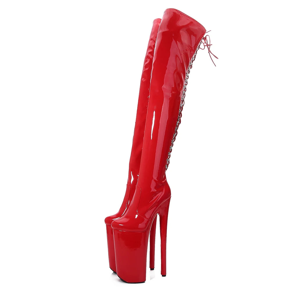 26CM wasserdichte Plateau-Overknee-Stiefel Pole Dance Damenschuhe Super Heels Nachtclub Schnürung Sexy Fetisch Oberschenkel Riemchenstiefel