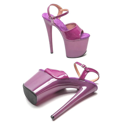 Leecabe 8 pouces/20 cm vernis supérieur transparent violet sandales à plateforme fête talons hauts chaussures pole dance chaussures