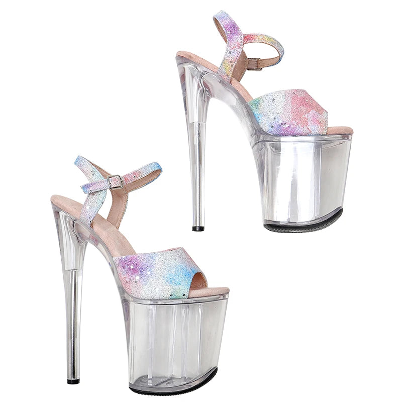 Leecabe 20cm/ 8inches glitter PU  upper   platform  high heel sandals  pole dance shoes