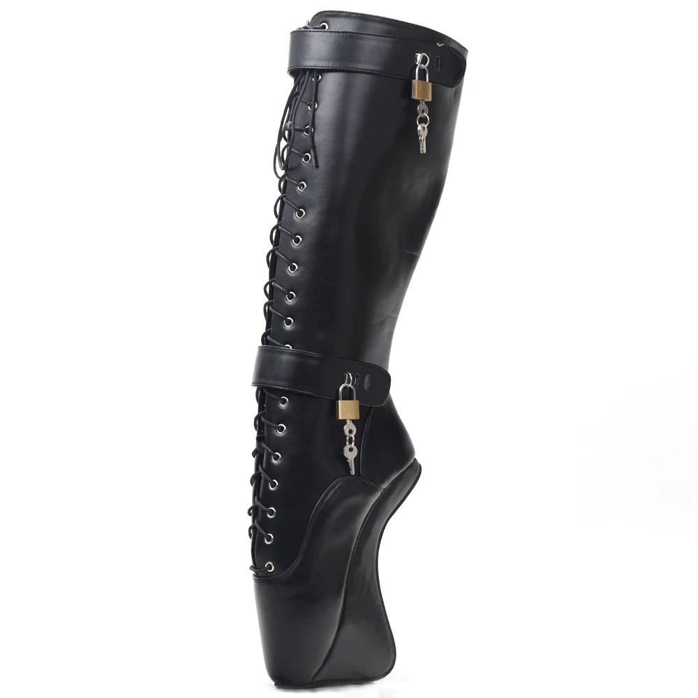 Bottes de ballet au genou pour femmes CACA BDSM, bottines fétichistes sans talon de 18 cm, chaussures de danse pour hommes, bottines hautes à cadenas, couleurs personnalisées, livraison directe