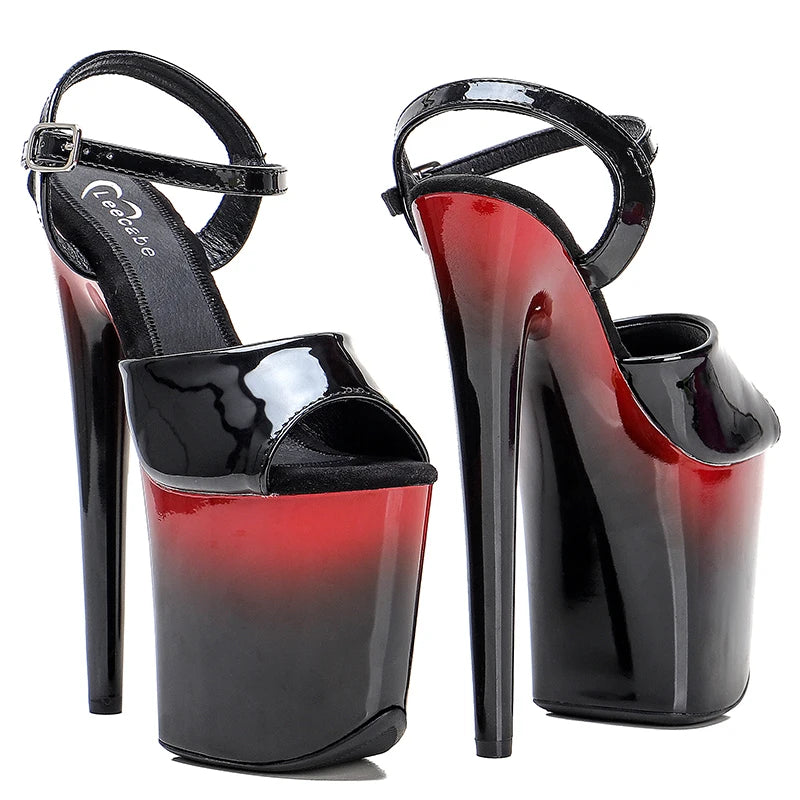 Leecabe  Black with RED Color style high heel sandals 20cm sexy model shoes pole dance shoes