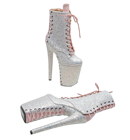 Leecabe 23CM/9 zoll Glitter PU obermaterial Sexy stiefel High Heels Plattform stripper ferse Pole Dance schuhe