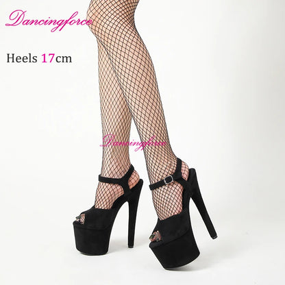 Sandales en daim sexy rouge vin pour femmes, 17 cm, sandales en daim à bout ouvert, chaussures de pole dance, talons aiguilles pour discothèque