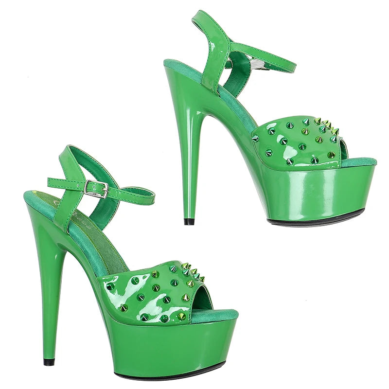 Leecabe 15CM/6Inch Patent PU Women's Platform Sandals  party High Heels Shoes Pole Dance Shoes