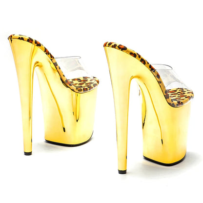 Leecabe Shinny Golden style sandales à talons hauts 20 cm/8 pouces modèle sexy chaussures pole dance