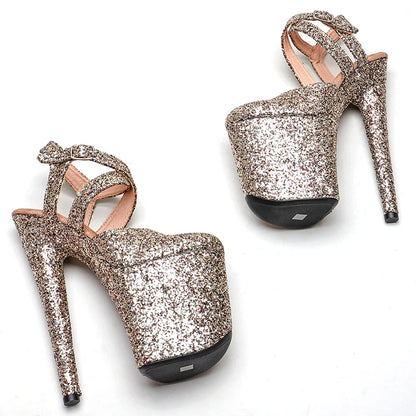 Leecabe 20cm/ 8inches glitter    sandals  lady fashion party  platform high heel   pole dance shoes