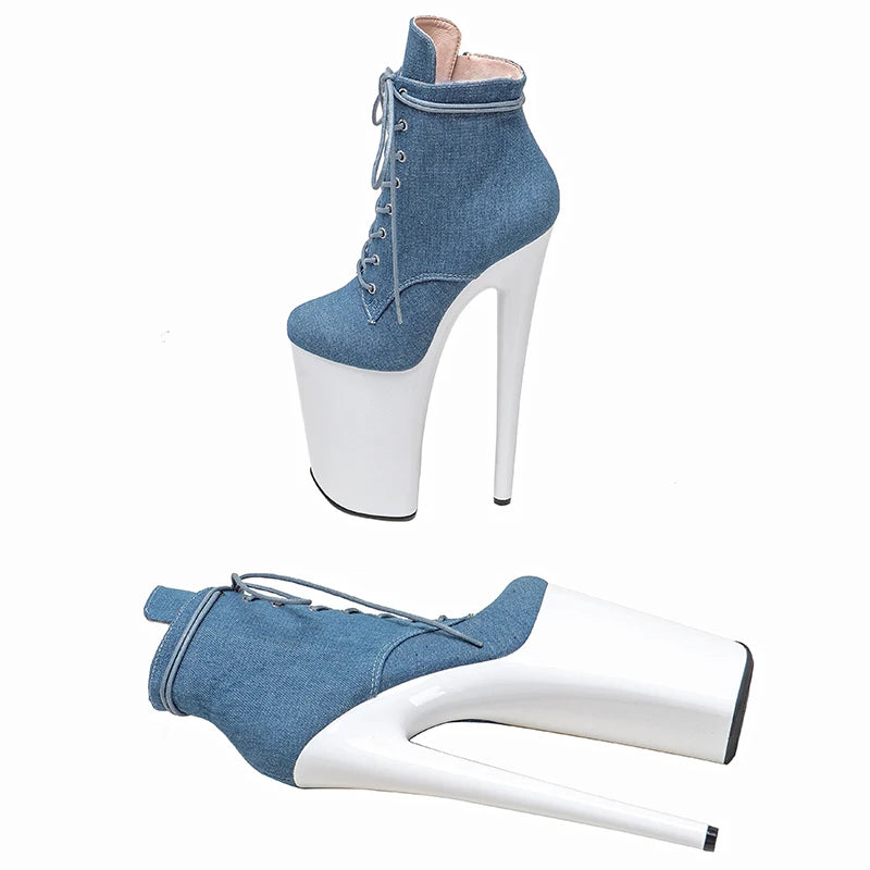 Leecabe 23CM/9 pouces Denim Upper Fashion Trend Pole Dance Chaussures Talons Hauts Pole Dance Boot