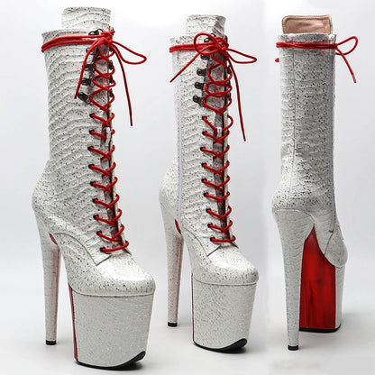 Leecabe 20CM/8 pouces PU Tige Blanche avec Couleur Rouge Chaussures de Pole Dance Talon Haut Plateforme Pole Dance Boot