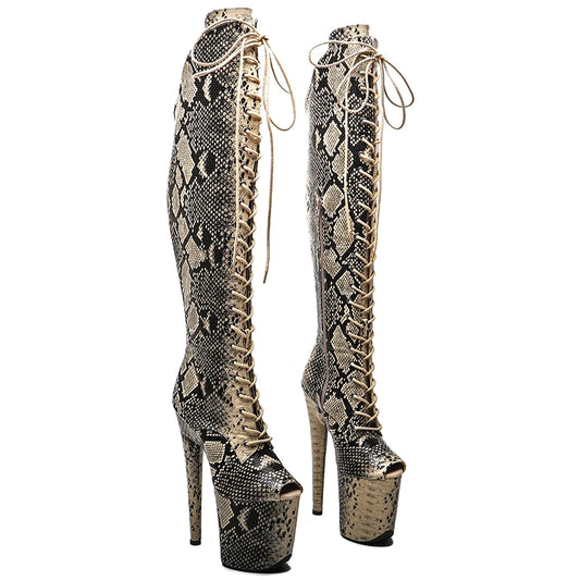 Leecabe  20CM/8inches Snake PU  Upper exy exotic young trend fashion  boots High Heel   platform Pole Dance boot