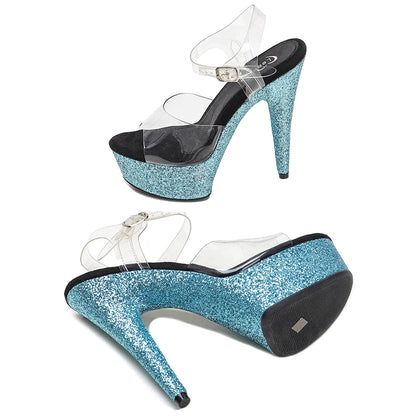 Leecabe 15CM/6Inch Blau Glitter frauen Plateau Sandalen party High Heels Schuhe Pole Dance Schuhe