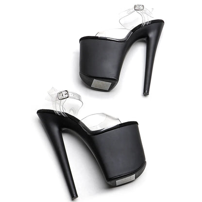 Leecabe 20cm/8inches PVC upper matte black  high heel platform  sandals  sexy model shoes pole dance shoes