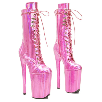 Leecabe 23CM/9 pouces couleur rose tige en PU chaussures de pole dance talons hauts botte de pole dance