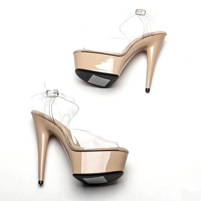 Leecab 6Inch/15cm PVC upper Small open toe High Heels  Shininy  Platform  Pole Dancing Sandals