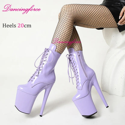 Light Purple Sexy 20cm 8Inches Super High Heels Stripper Pole Dance Shoes Exotic Gothic Ankle Boots