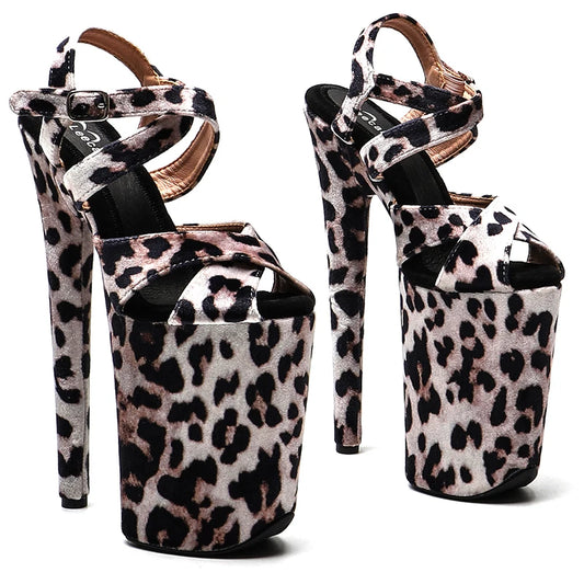 Leecabe 23CM/9inches Leopard Upper  Small open toe Platform Sexy  High Heels Sandals Pole Dance shoes