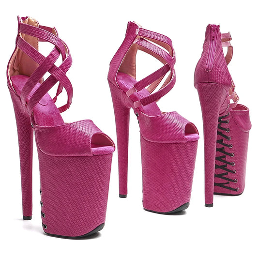 Leecabe 23CM / 9inches PU Upper  open toe  fashion  Platform High Heels Sandals Pole Dance shoes