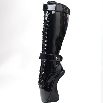 Bottes de ballet au genou pour femmes CACA BDSM, bottines fétichistes sans talon de 18 cm, chaussures de danse pour hommes, bottines hautes à cadenas, couleurs personnalisées, livraison directe