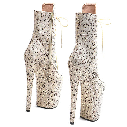 Leecabe  20CM/8inches Glitter Leopard Upper Fashion trend  open toe platform High Heel  stripper heel  Boots Pole Dance boot