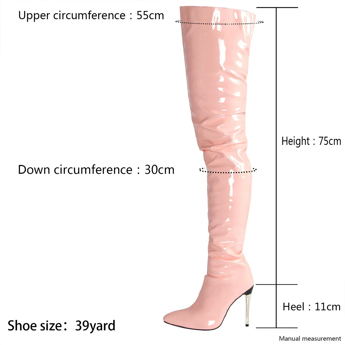 Sewing Pointed Toe High-heeled Boots Thin Heels Over-the-Knee Women's Boots Sexy Stripper Shoes Large Size Stiletto Botas Mujer