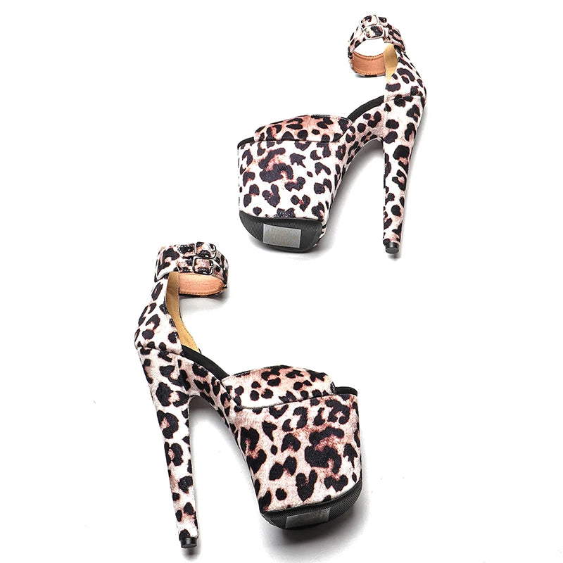 Leecabe 8Inch/20cm Leopard Suede  Upper  Platform Sandals  party High Heels Shoes Pole Dancing Shoes