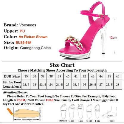 Clear Heels Shoes with Heel 12cm Crystal Sandals Show Stripper Woman Chain Platforms High Needle Heel Sandal Women Party Shoes