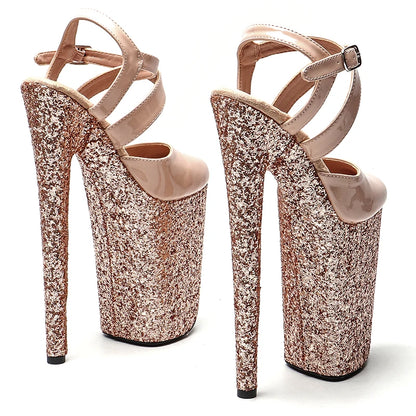 Leecabe 23CM / 9inches  Patent  PU  with Glitter   fashion  closed  toe  Platform High Heels Sandals Pole Dance shoes