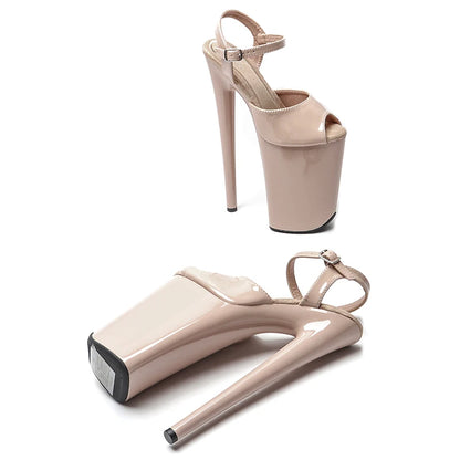 Leecabe 23CM / 9inches Patent  PU Upper  small open toe  fashion  Platform High Heels Sandals stripper heel Pole Dance shoes